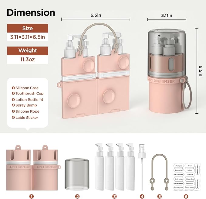 4 in 1 Travel Dispenser Bottle, Travel Toiletry Bottles - Image 6