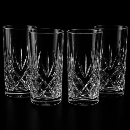 Glass with crystal-style design Clear Glass, Diamond Pattern, 15 oz, Set of 6, for Water, Cocktails, Beverages