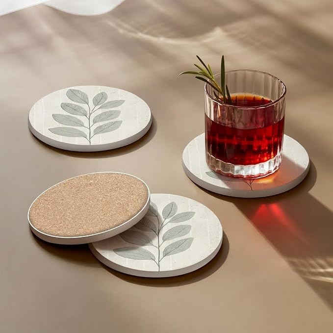 VEYRO Ceramic Coasters Set of 6 or 4 – Absorbent Stone Drink Coasters - Image 3