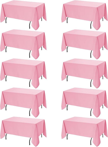 10-Pack Pink Tablecloths for Rectangle Tables, 60 x 120 Inches, Stain-Resistant Polyester Fabric for 6 Foot Tables - Washable Table Covers for Weddings, Banquets, Birthday Parties, Events