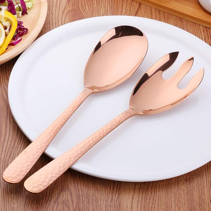 Salad Spoon and Fork Set, 12 Inch Stainless Steel Salad Server, Rose Gold Large - Image 2