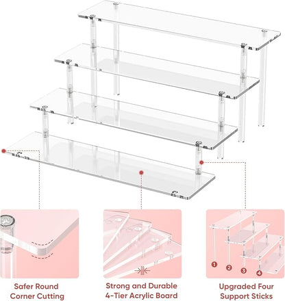 4 Tier Acrylic Display Risers, Clear Perfume Organizer Stand, Large Cupcake Stand Holder, Dessert Display for Party, Display Shelf for Figure and Collection, Riser Stand for Decoration and Organizer