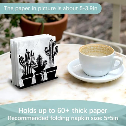 Cactus Decorative Black Metal Napkin Holder for Table, 4.9" x 4.9" x 1.9" Standing Napkin Holder for Home Kitchen Restaurant Picnic Party Coffee Bar Dining Room