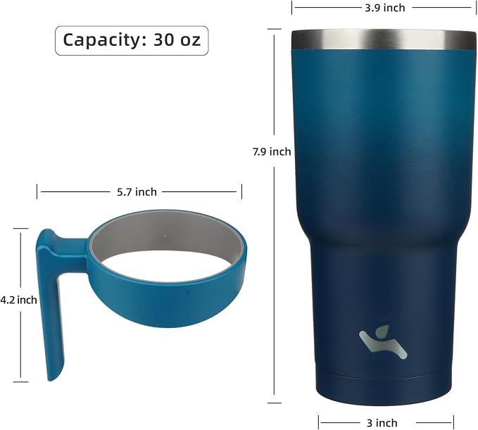 Konokyo 30 oz Tumbler with Handle and Straw, Insulated Travel Mug | Indigo - Image 4