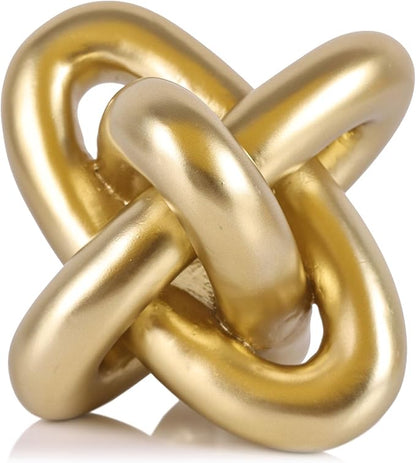 XMGZQ Gold Knot Decor for Coffee Table Book,Chain Link Living Room Decor Item for Bookshelf Entryway Nightstand TV Stand,Minimalist Knot Sculpture for Home Living Room,Centerpiece Table Decorations