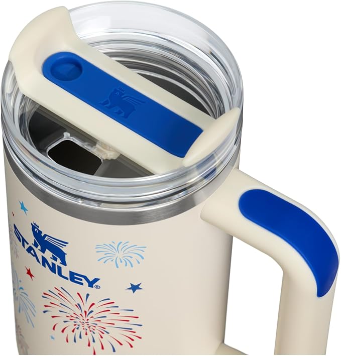 STANLEY Quencher H2.0 Flow State Tumbler, 30 oz, Cream Royal Fireworks | Handle - Image 2