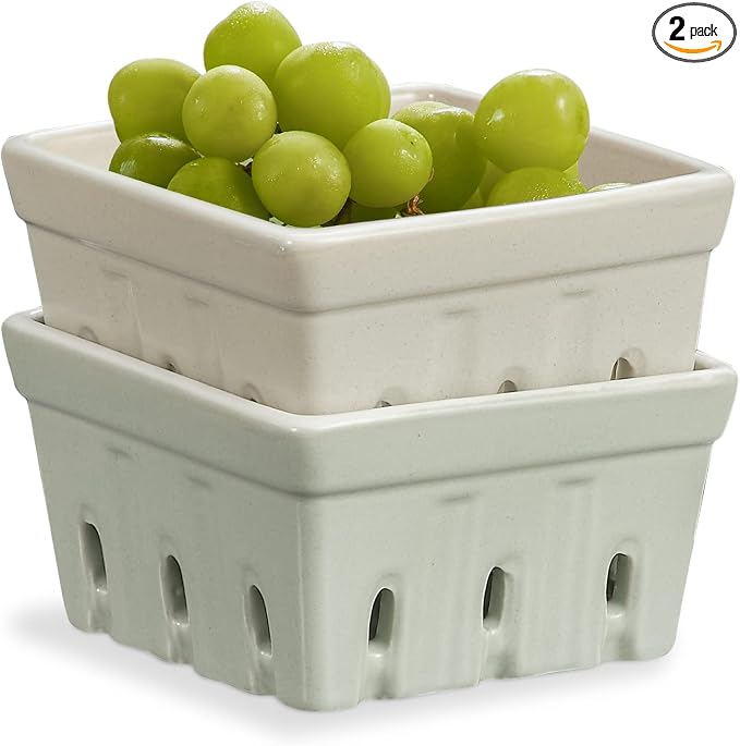 ONEMORE Ceramic Berry Basket, Square Fruit Bowls, Rustic Stoneware Berry by ONEMORECeramics
