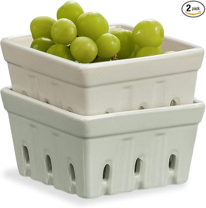 ONEMORE Ceramic Berry Basket, Square Fruit Bowls, Rustic Stoneware Berry by ONEMORECeramics