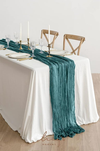 Ling's Moment Teal Blue Cheesecloth Table Runner, 168 Inch 14FT | Boho Gauze - Image 2