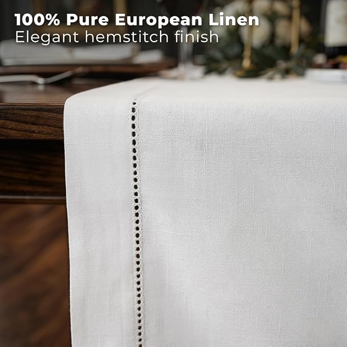 Signature Linen™ by D'Moksha White Table Runner 48 Inches, 100% Pure Linen - Image 3