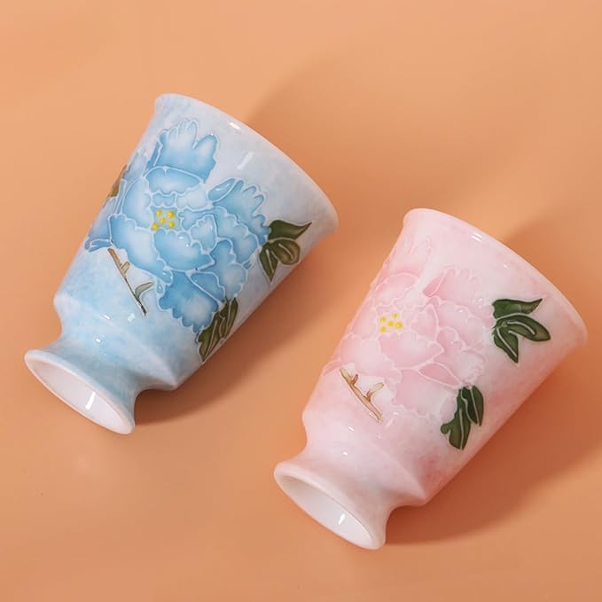 KAMMAK Ceramic Tea Cups Set of 2, 1.7 oz, Vintage Small Teacups, 736N | Hand - Image 3