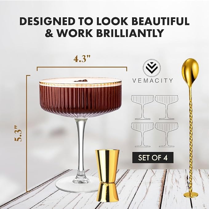 VEMACITY - Ribbed Espresso Martini Glasses Set of 4 - Image 8