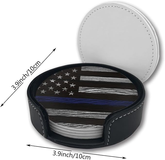Thin Blue Line Leather Drinks Coasters - Image 2