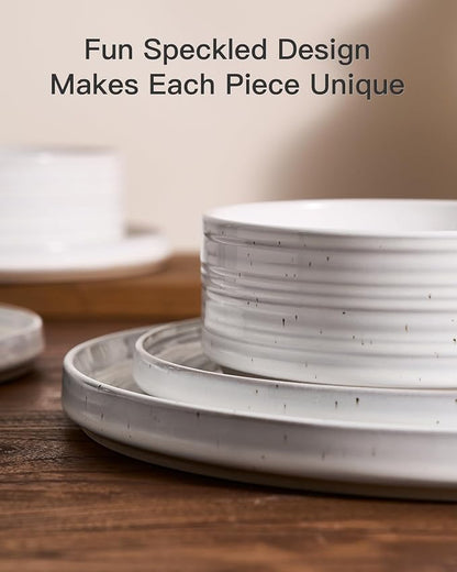 Stoneware Dinnerware Sets for 4, Reactive Glaze Plates and Bowls Set, Chip & - Image 3