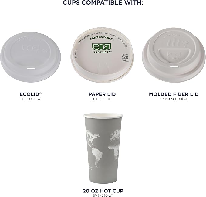 ECO PRODUCTS Compostable Disposable World Art 20oz Large Coffee Cups, Case of - Image 7
