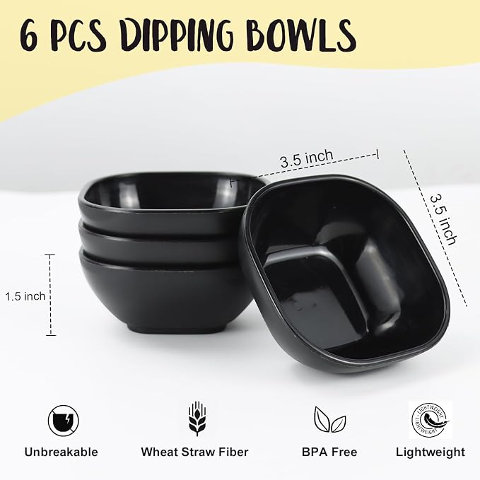 5 oz Soy Sauce Dishes, 6 Pack Wheat Straw Small Dipping Bowls, Sauce Dish - Image 2