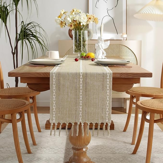 Wracra Rustic Linen Table Runner, Coffee Table Runners 48 inches Long | Raised - Image 5