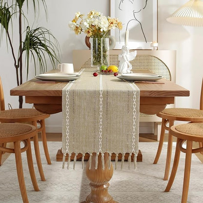 Wracra Rustic Linen Table Runner, Coffee Table Runners 60 inches Long | Raised - Image 5