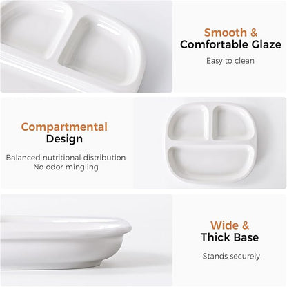 8.58" Square Ceramic Divided Plates - 4 Pack, Portion Control Plate for Rational Eating, White Dinner Plates, 3 Compartment Dinner Diet Plates for Kids Adults, Microwave, Dishwasher Safe
