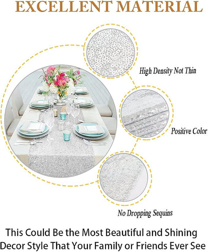 ShiDianYi 12x72-Inch Silver Sequin Table Runner Sparkly Metallic Silver Sequin - Image 5