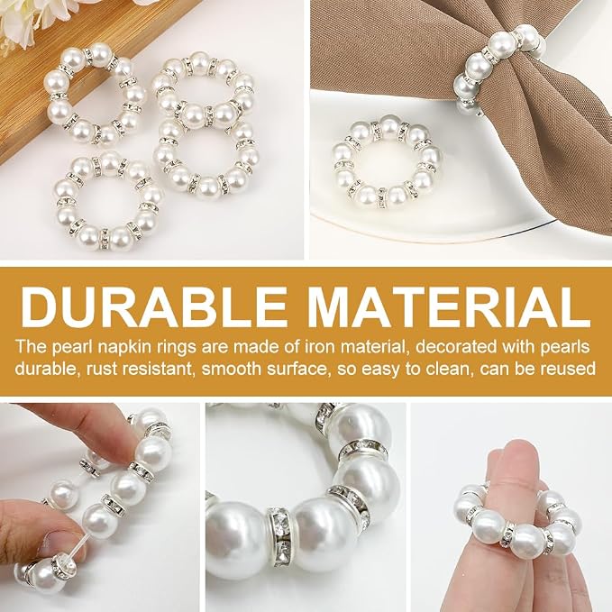 12Pcs Pearl Napkin Rings, Imitation Pearl Ring Napkin Wedding Beaded White | - Image 4