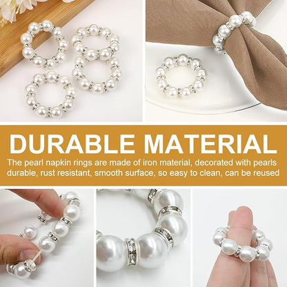 30Pcs Pearl Napkin Rings, Imitation Pearl Ring Napkin Wedding Beaded White | - Image 4
