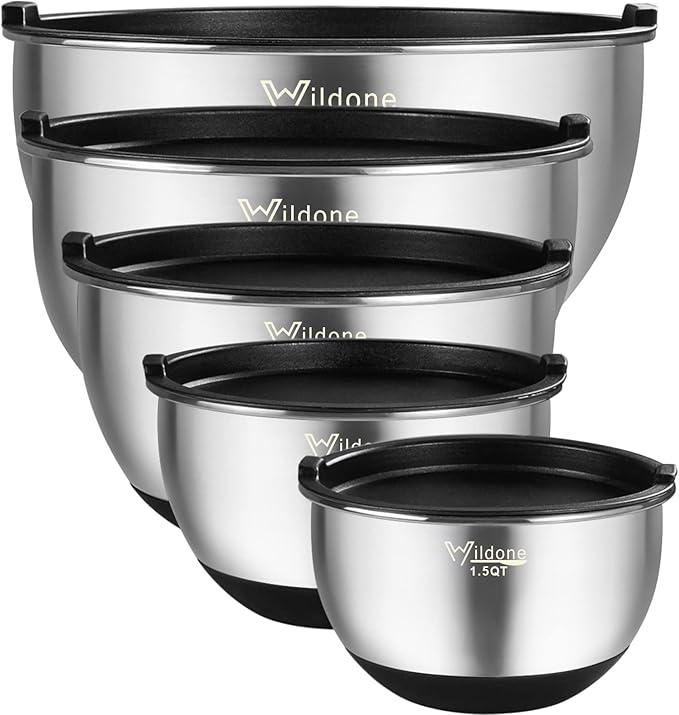 Wildone Mixing Bowls with Lids Set, Stainless Steel Mixing Bowls Set of 5 | by Wildone