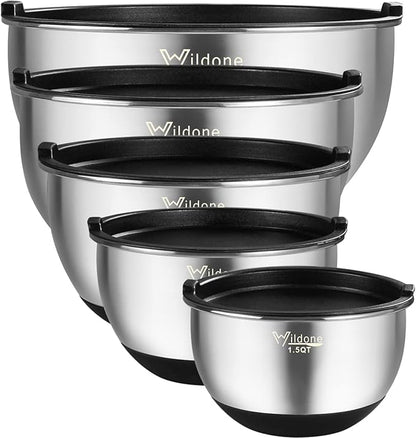 Wildone Mixing Bowls with Lids Set, Stainless Steel Mixing Bowls Set of 5 | by Wildone