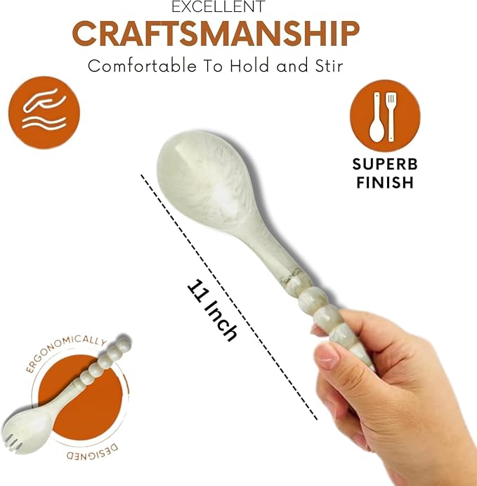 SS CRAFTS INDIA Premium 11" Pearl White Beaded Resin Salad Servers | Set of 2 - Image 7