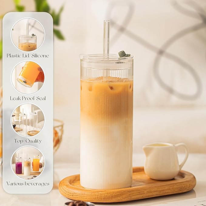 KEMORELA 6-Pack 18oz Ribbed Glass Cups - Image 4