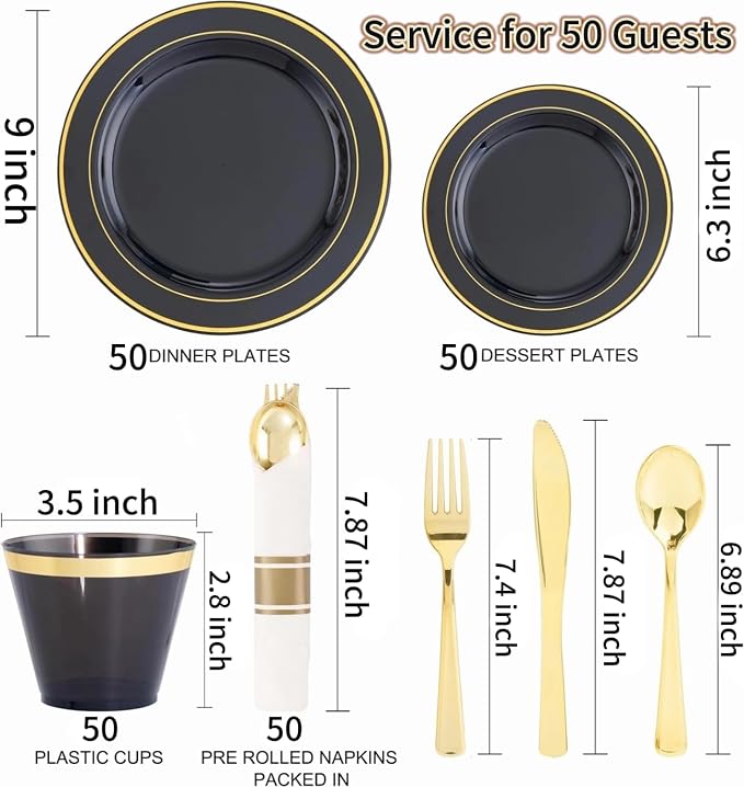 350 Pieces Black and Gold Plastic Plates - Image 9
