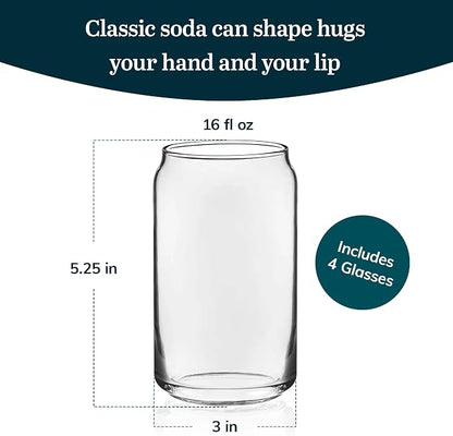 Libbey Classic Can Shaped Drinking Glasses Set of 4, 16 Oz, Dishwasher Safe - Image 3