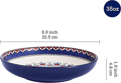 Bico Boho Totem Pasta Bowls, 35oz Salad Bowl Set of 4, Large Ceramic Serving Dinner Bowls for Soup and Cereal, Microwave and Dishwasher Safe, Gift for Housewarming and Thanksgiving