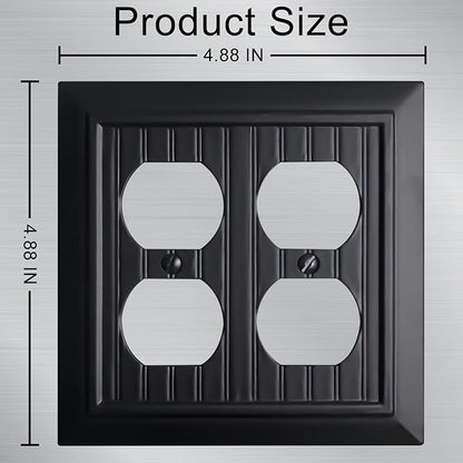 Beadboard Outlet Covers Wall Plates, Bamboo Fiber Light Switch Covers, Natural Material Electric Receptacle Decorative Switch Plate Outlet Cover Matte Black (2 Gang Duplex 2 Pack)