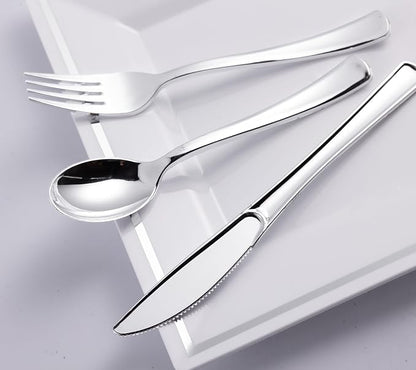 300PCS Silver Plastic Silverware, Disposable Utensils & Cutlery | 100 Forks - Image 6
