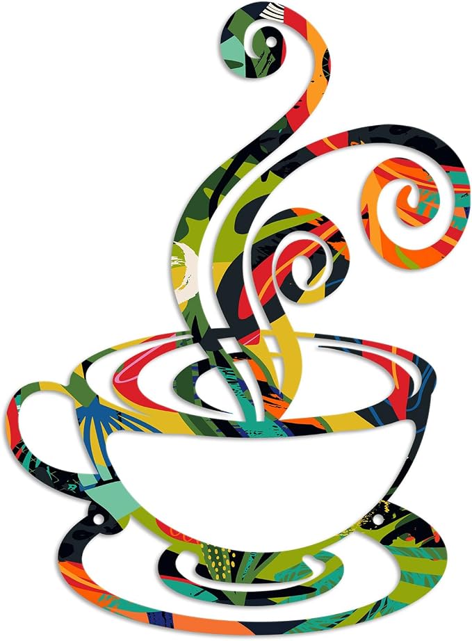 Oubasa Metal Pour Coffee Cup Wall Decor, Minimalist Cafe Themed by OubasaMakeYourHomeAmazing