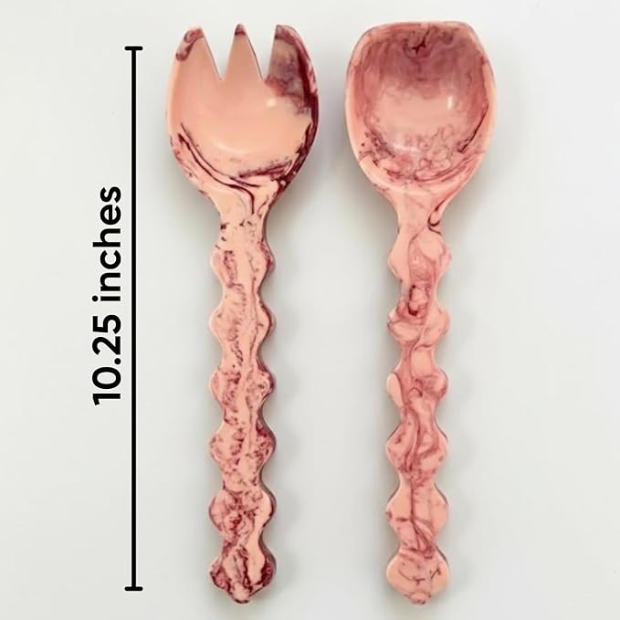 SS Craft Premium Pink Marble Resin Salad Serving Spoon Set 2 Pcs Handcrafted - Image 2
