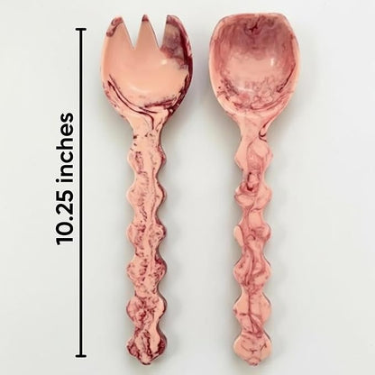 SS Craft Premium Pink Marble Resin Salad Serving Spoon Set 2 Pcs Handcrafted - Image 2