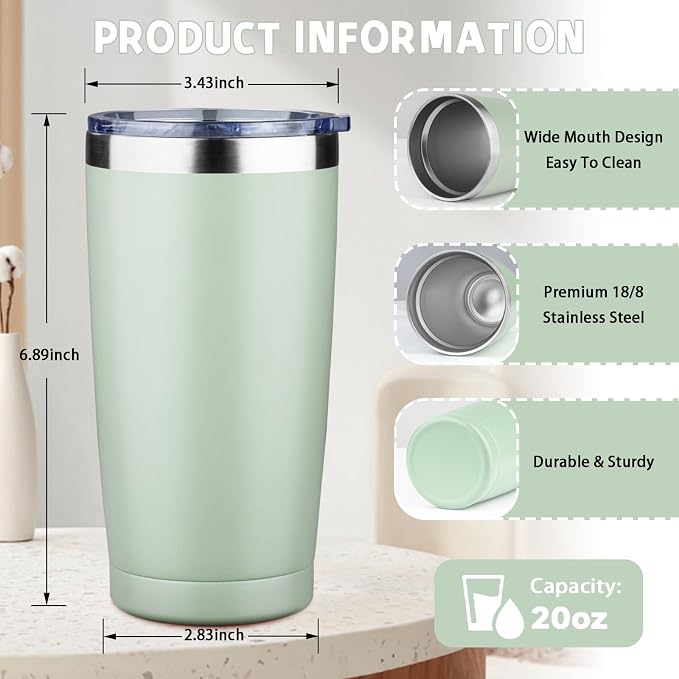 20 oz Tumbler with Lids and Straws, Stainless Steel Insulated Coffee Tumbler - Image 2