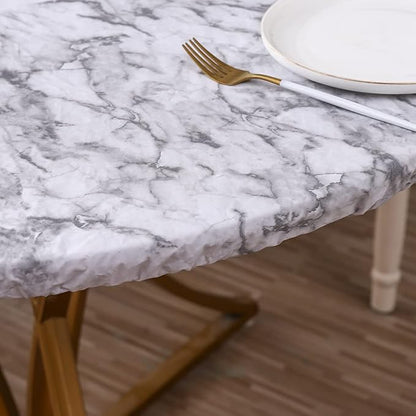 Walrus Round Vinyl Fitted Tablecloth with Flannel Backing Elastic Edge Design Table Cover Waterproof Oil-Proof PVC Table Cloth Stain-Resistant Best for 32"-36" Round