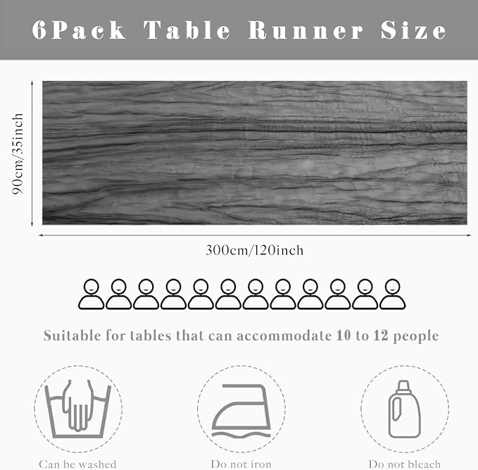6 Pcs Gray 35 x 120 Inches Long Cheesecloth Table Runner 10FT Runner - Image 3