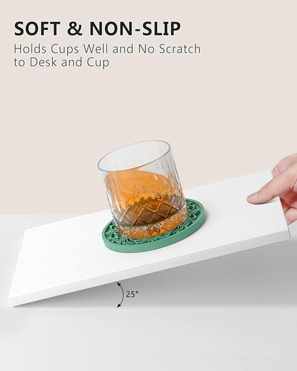 Drink Coasters, Coasters Set of 6 for Cup with Holder, Non-Slip Silicone Cup Mats for Hot and Cold Drinks, Cute Absorbent Coffee Bar Accessories Table Decor, Green