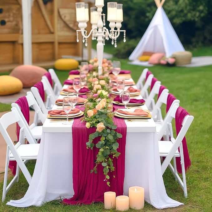 3 Pack Hot Pink Cheesecloth Table Runner 35x120inch, Semi Sheer Fuschia Cheese - Image 3