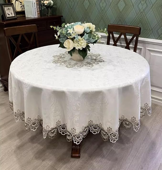 Sandweek Washable Lace Tablecloth Floral Embroidered Tablecloth Wrinkle Free & by Unknown