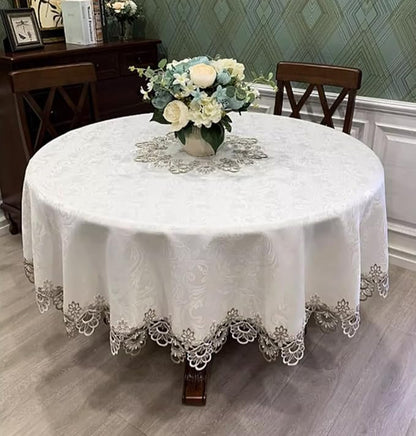 Sandweek Washable Lace Tablecloth Floral Embroidered Tablecloth Wrinkle Free & by Unknown