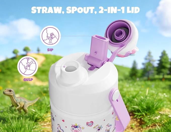 POWCAN Kids Water Bottle for School: 2-in-1 Straw Spout Lid - Image 3