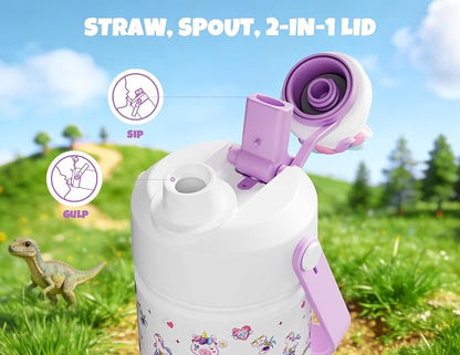 POWCAN Kids Water Bottle for School: 2-in-1 Straw Spout Lid - Image 3