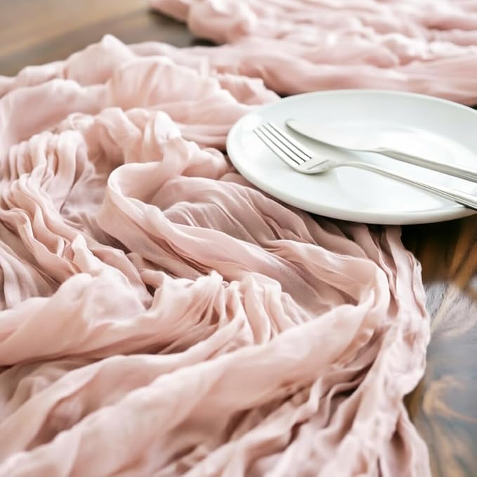 LINXTAR Dusty Pink Table Runner Cheesecloth Table Runner 4 Pack 10FT Rustic - Image 4
