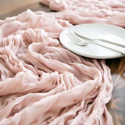 LINXTAR Dusty Pink Table Runner Cheesecloth Table Runner 4 Pack 10FT Rustic - Image 4