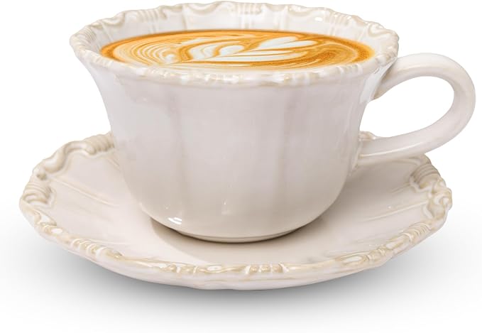 Ceramic Latte Cup with Saucer, 12 OZ Cappuccino Cup Vintage Cafe Art Cups by Unknown
